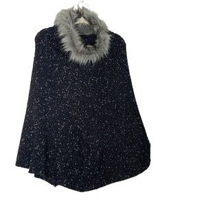 Saks Fifth Avenue Black label poncho with faux fur neckline.
